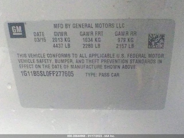 2015 CHEVROLET MALIBU LS VIN: 1G11B5SL0FF277605