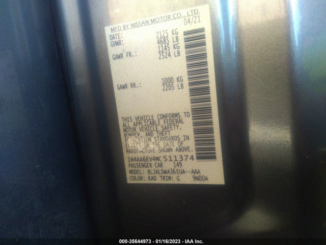 2021 Nissan Maxima, VIN: 1N4AA6EV4MC511374
