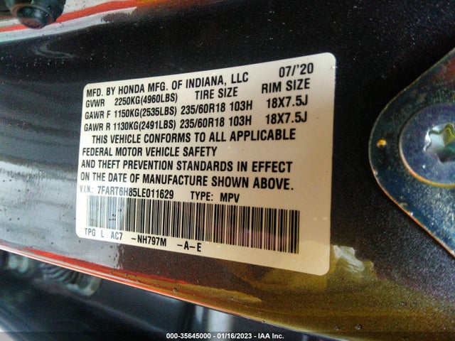 2020 Honda CR-V, VIN: 7FART6H85LE011629