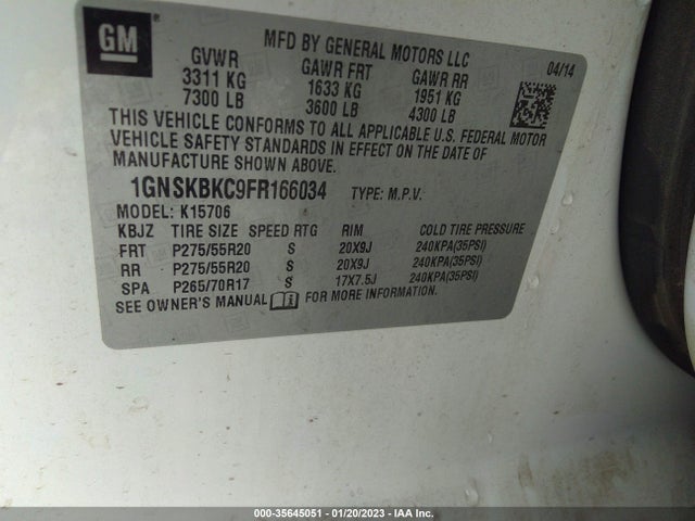 Chevrolet Tahoe Lt 2015 1GNSKBKC9FR166034 Image 9
