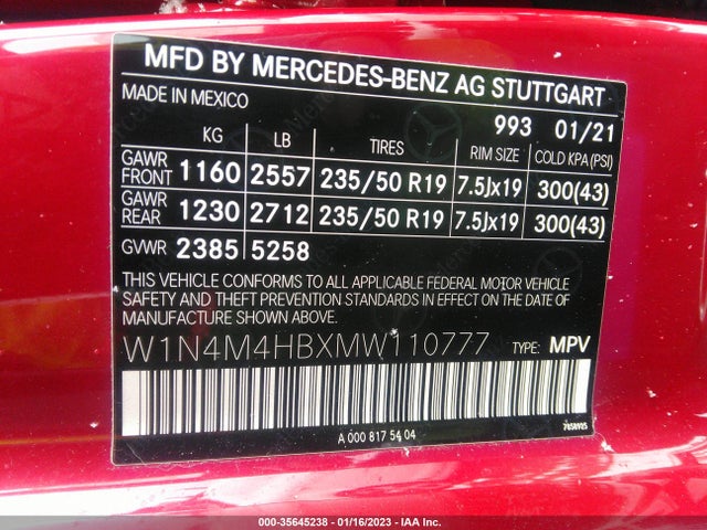 2021 Mercedes-Benz GLB-Class, VIN: W1N4M4HBXMW110777