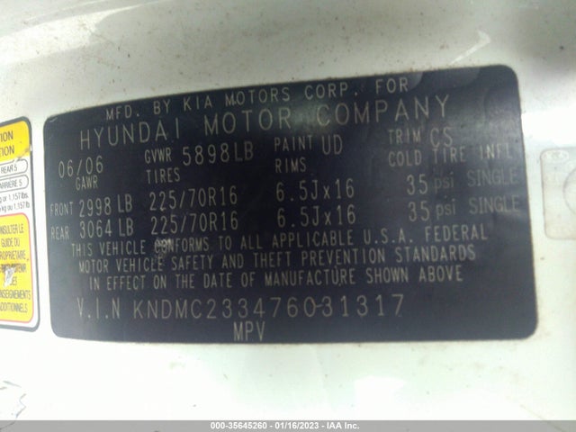 2007 HYUNDAI ENTOURAGE GLS/SE/LIMITED VIN: KNDMC233476031317