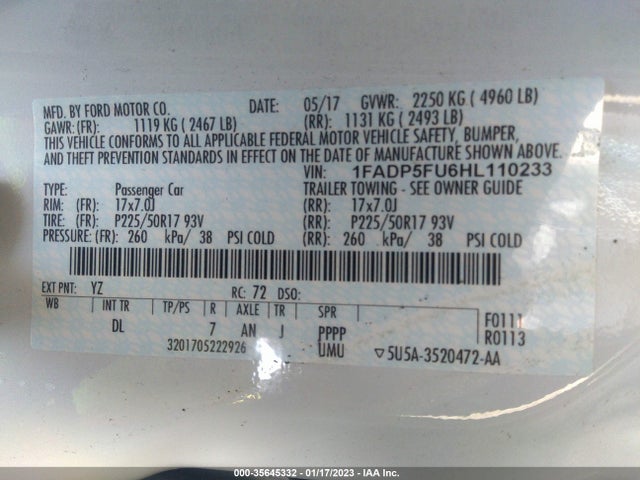 2017 Ford C-Max, VIN: 1FADP5FU6HL110233