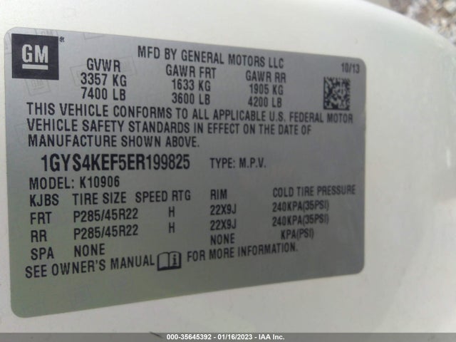 1GYS4KEF5ER199825 Cadillac Escalade Esv Platinum