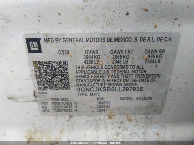 2020 Chevrolet Trax, VIN: 3GNCJKSB5LL297916