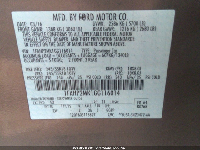 2016 Ford Taurus, VIN: 1FAHP2MK1GG116014