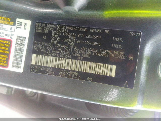 2020 Toyota Highlander, VIN: 5TDGZRBH1LS509589