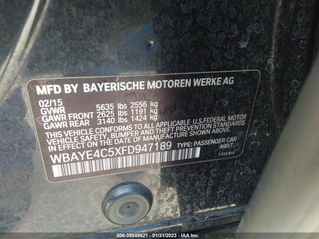 2015 BMW 7 Series, VIN: WBAYE4C5XFD947189