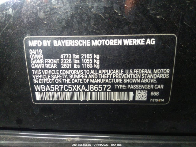 2019 BMW 3 Series, VIN: WBA5R7C5XKAJ86572