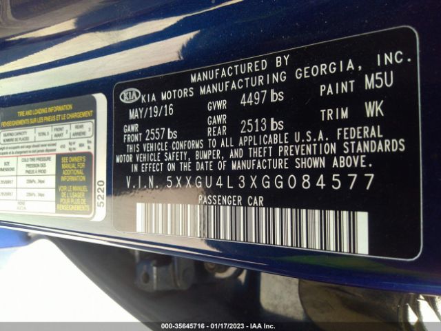 5XXGU4L3XGG084577 KIA OPTIMA EX