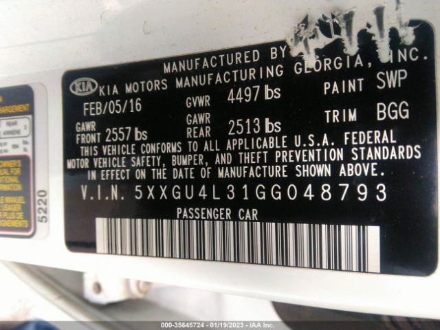 5XXGU4L31GG048793 KIA OPTIMA EX