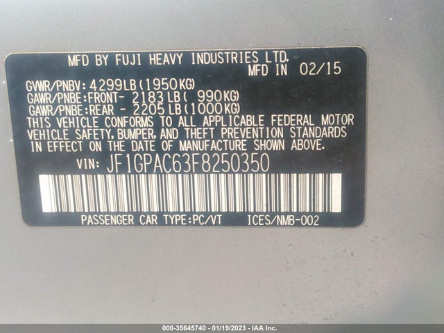 2015 Subaru Impreza, VIN: JF1GPAC63F8250350
