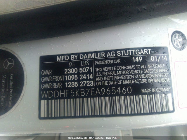 2014 MERCEDES-BENZ E-CLASS E 350 VIN: WDDHF5KB7EA965460