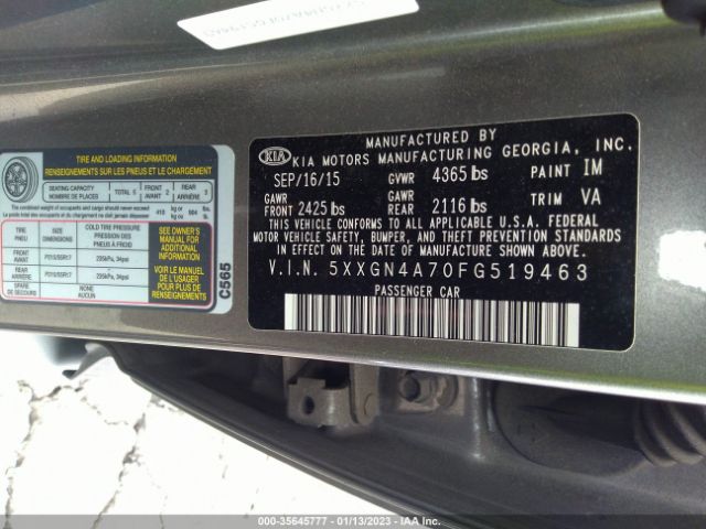 5XXGN4A70FG519463 KIA OPTIMA EX