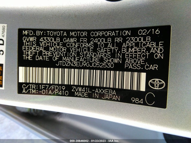 2016 Toyota Prius, VIN: JTDZN3EU9GJ052530