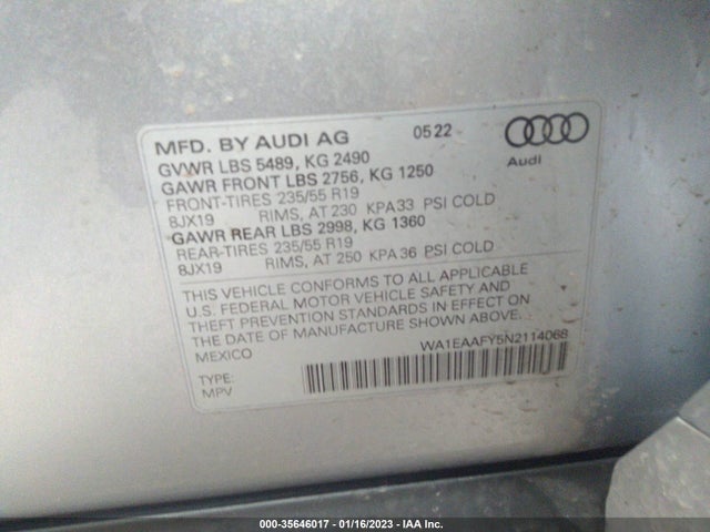 WA1EAAFY5N2114068 Audi Q5 S Line Premium Plus