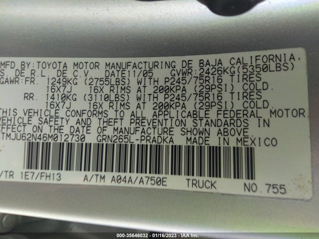 Toyota Tacoma Prerunner 2006 3TMJU62N46M012730 Image 10