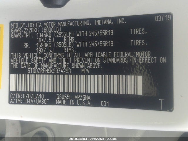 2019 Toyota Highlander, VIN: 5TDDZRFH9KS974293