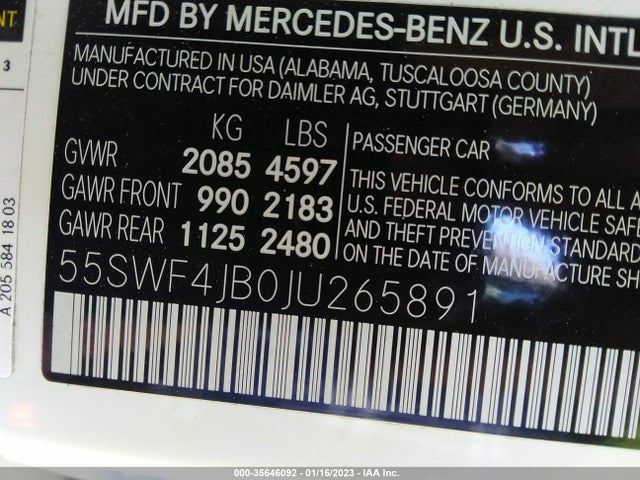 2018 Mercedes-Benz C-Class, VIN: 55SWF4JB0JU265891
