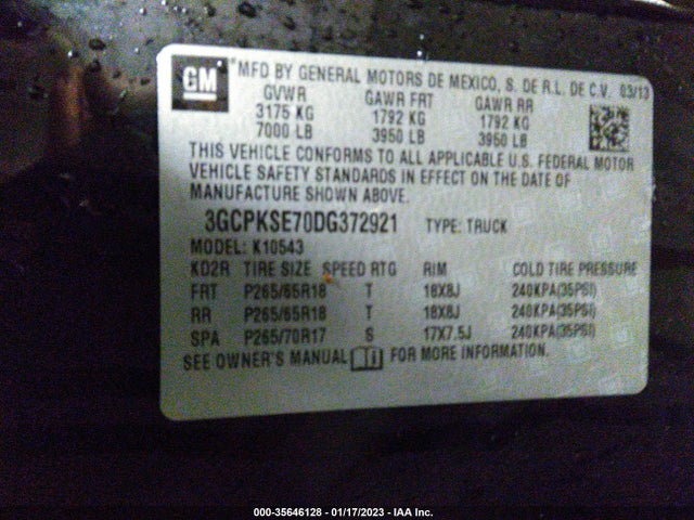 2013 CHEVROLET SILVERADO 1500 LT VIN: 3GCPKSE70DG372921