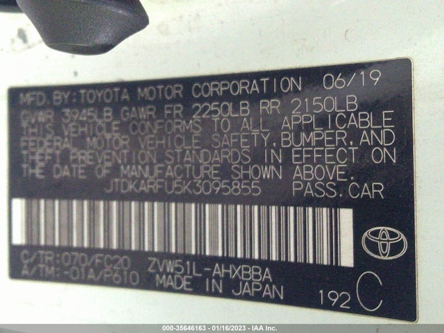 2019 Toyota Prius, VIN: JTDKARFU5K3095855