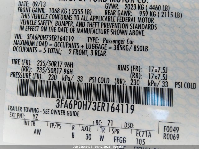 Ford FUSION SE 2014 3FA6P0H73ER164119 Image 10