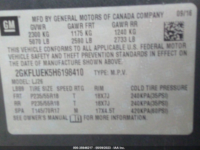 GMC Terrain Slt 2017 2GKFLUEK5H6198410 Image 9