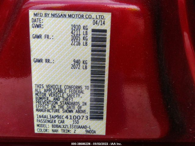 1N4AL3AP9EC410073 Nissan Altima 2.5 Sl