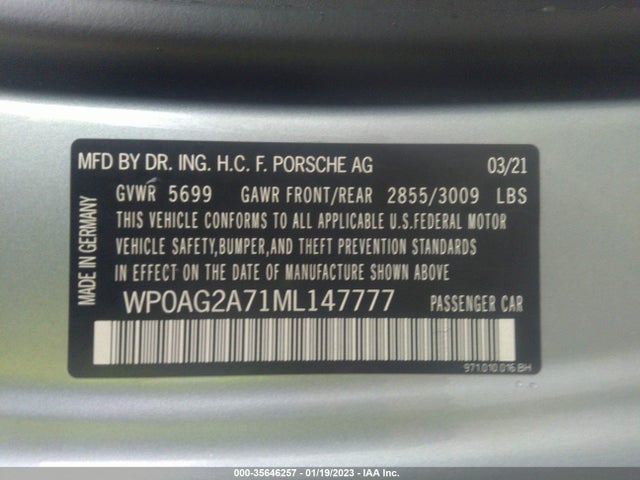 2021 Porsche Panamera, VIN: WP0AG2A71ML147777