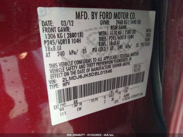 Lincoln MKX 2013 2LMDJ6JK5DBL01546 Image 9