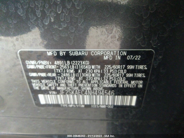 2022 Subaru Forester, VIN: JF2SKAEC4NH494546