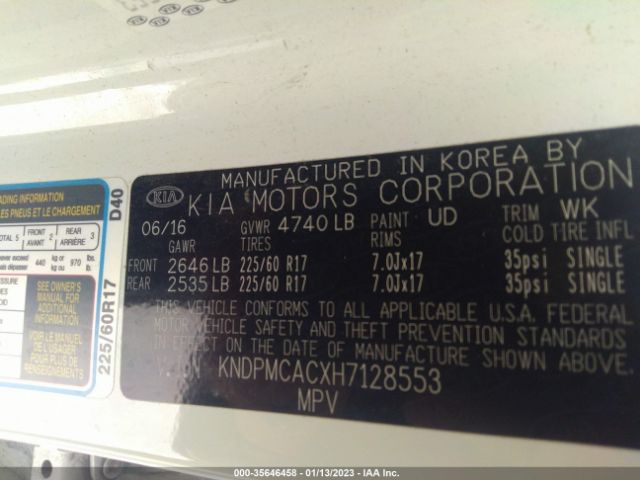 KNDPMCACXH7128553 KIA Sportage Lx