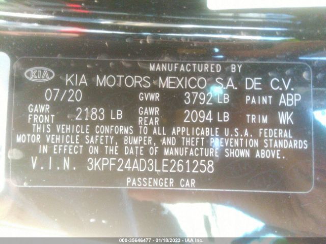 3KPF24AD3LE261258 KIA Forte Lxs