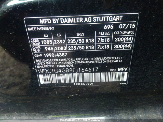 2015 Mercedes-Benz GLA-Class, VIN: WDCTG4GB8FJ164617