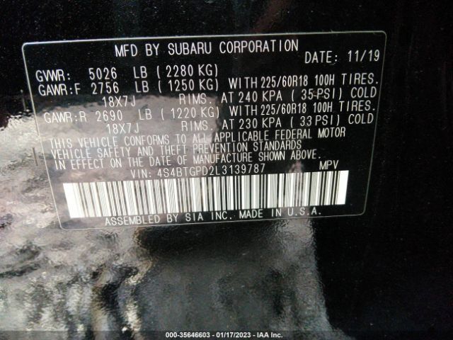 4S4BTGPD2L3139787 Subaru Outback Touring Xt