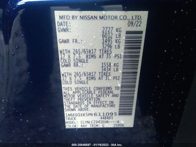 2023 Nissan Frontier, VIN: 1N6ED1EK5PN611095