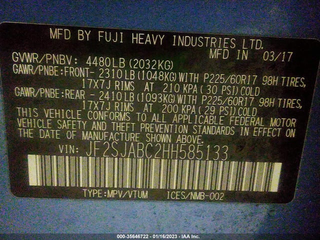 Subaru Forester 2017 JF2SJABC2HH585133 Image 9