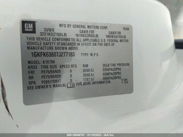 1GKFK63807J277183 GMC YUKON DENALI
