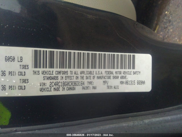 2C4RC1BG0CR363164 Chrysler Town & Country Touring