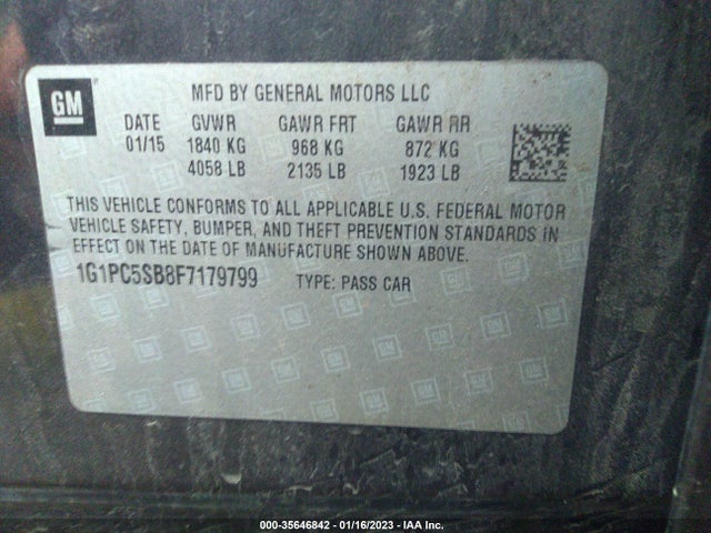 2015 CHEVROLET CRUZE LT VIN: 1G1PC5SB8F7179799