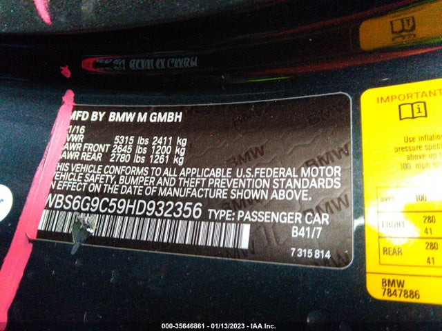 2017 BMW M6, VIN: WBS6G9C59HD932356