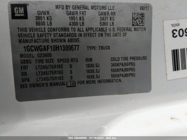 Chevrolet EXPRESS CARGO VAN 2017 1GCWGAF10H1309677 Image 11