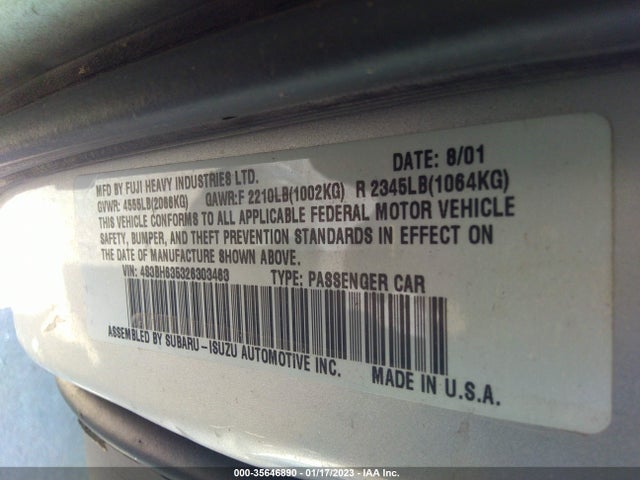 2002 SUBARU LEGACY WAGON L VIN: 4S3BH635326303463