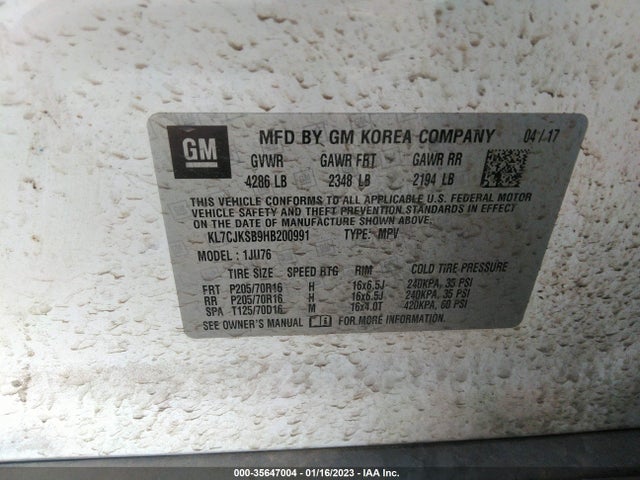 Chevrolet TRAX LS 2017 KL7CJKSB9HB200991 Image 10