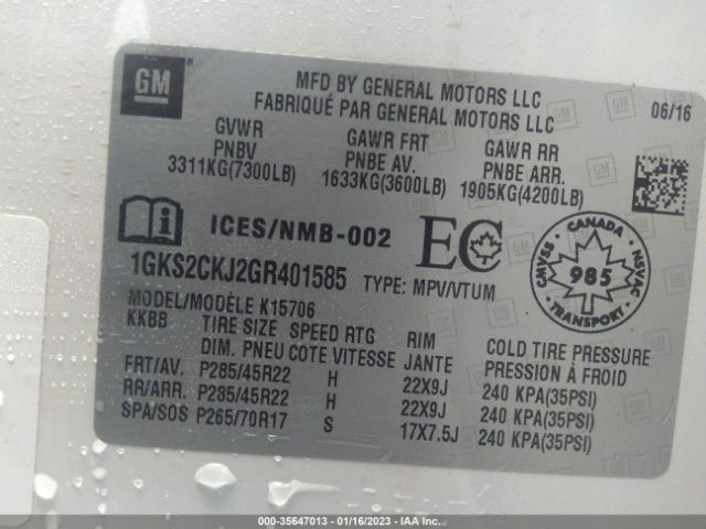 1GKS2CKJ2GR401585 GMC YUKON DENALI