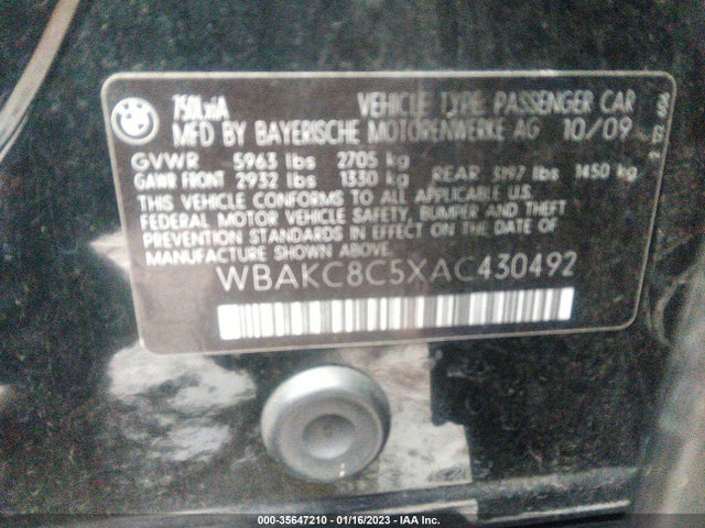 BMW 7 Series 750li Xdrive 2010 WBAKC8C5XAC430492 Image 9