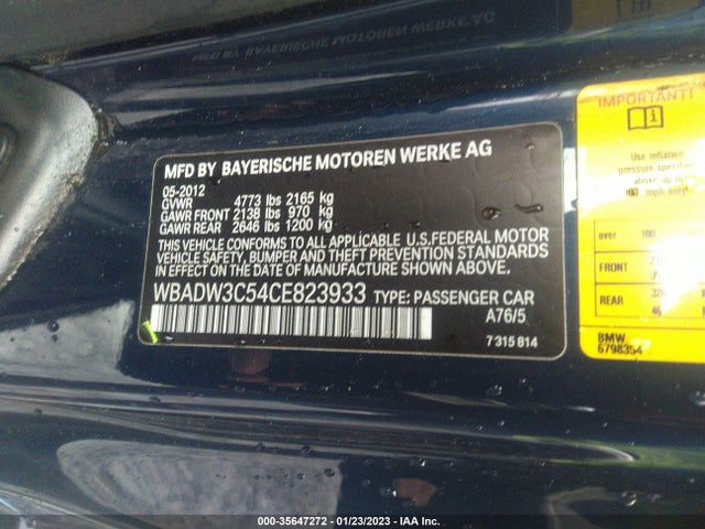 2012 BMW 3 SERIES 328I VIN: WBADW3C54CE823933
