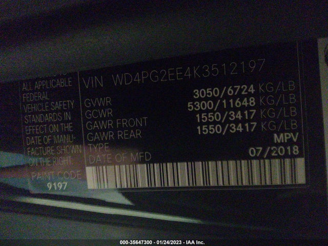 2019 Mercedes-Benz Metris, VIN: WD4PG2EE4K3512197