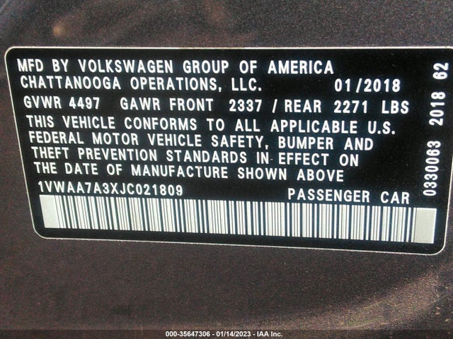 1VWAA7A3XJC021809 Volkswagen Passat