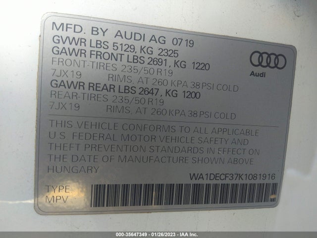 WA1DECF37K1081916 Audi Q3 S Line Premium